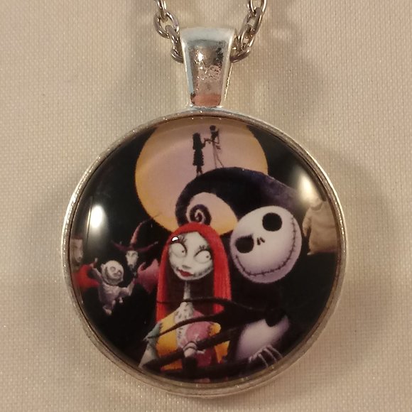 Kristy's Jewels Jewelry - Silver Mystical Nightmare Before Christmas Jack Sally Zero Cabochon Necklace